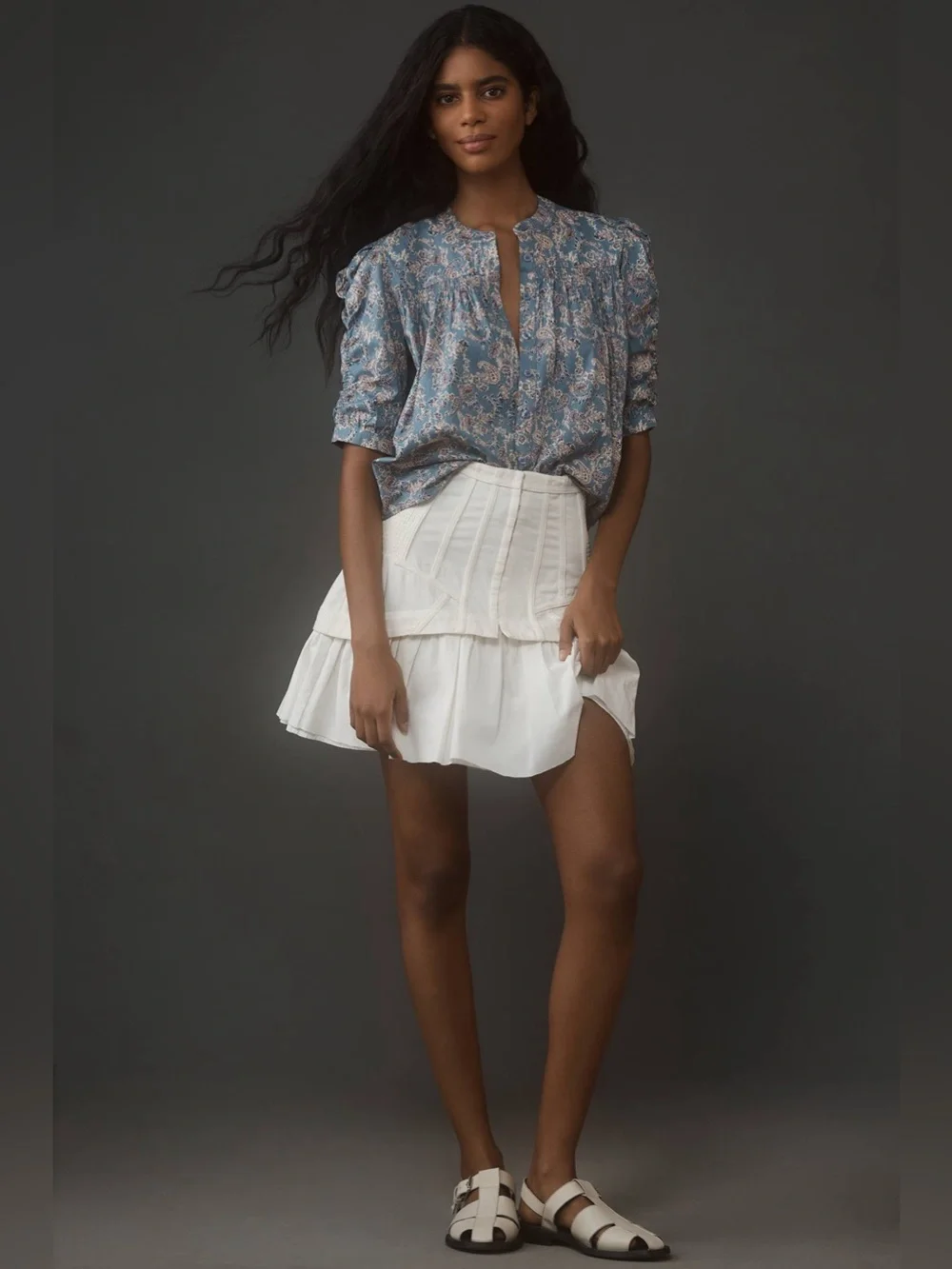 Anthropologie Bishop + Young Rachel Paisley Cotton Blouse Ruched Sleeve Medium - Picture 3 of 9